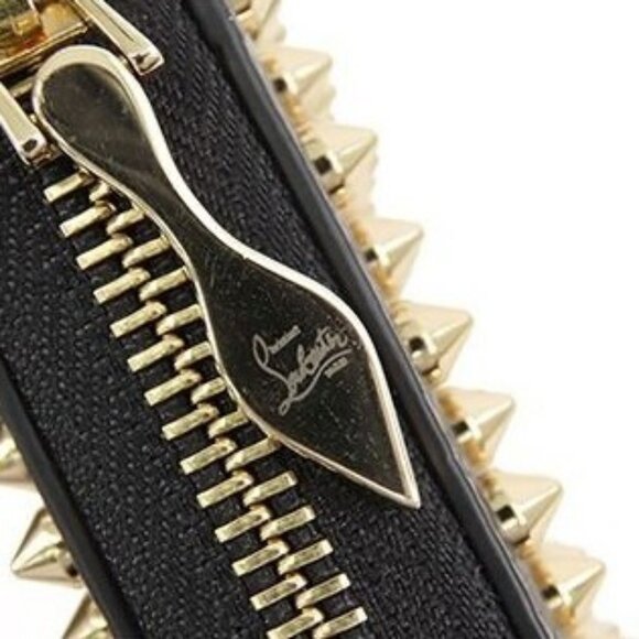 Authentic Christian Louboutin Calfskin Panettone Spiked Zip Around Wallet Black - Picture 6 of 7